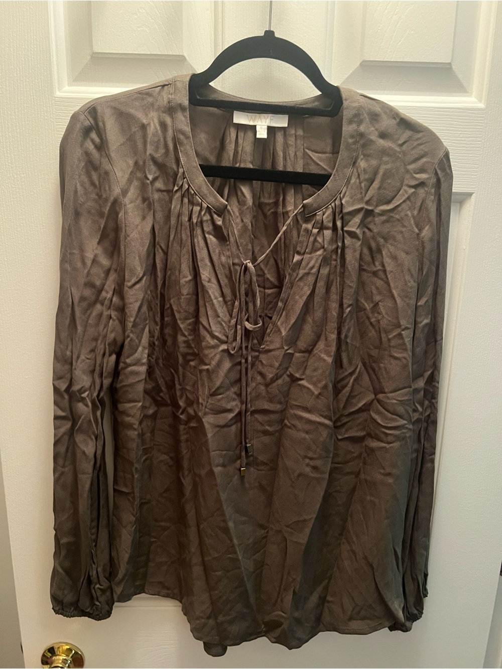 WAYF Women's Long-Sleeve Tie-Neck Blouse - Olive Green